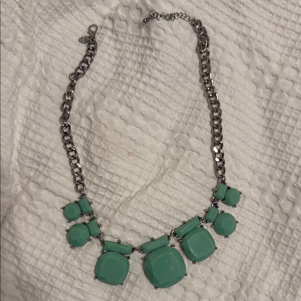 Charming Charlie mint green square circle silver statement necklace